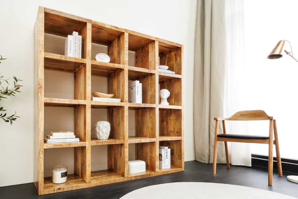 IRON CRAFT Massives Regal  160cm natur Mangoholz Bücherregal sechzehn Fächer