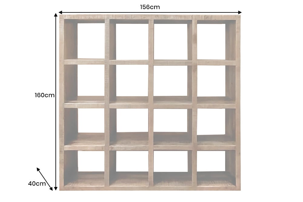 IRON CRAFT Massives Regal  160cm natur Mangoholz Bücherregal sechzehn Fächer