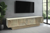 ART DECO Massives TV-Board 200cm weiß Mangoholz Lowboard 3D-Front