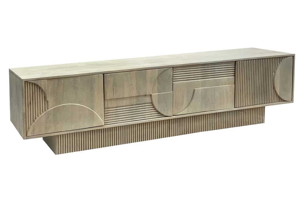 ART DECO Massives TV-Board 200cm weiß Mangoholz Lowboard 3D-Front