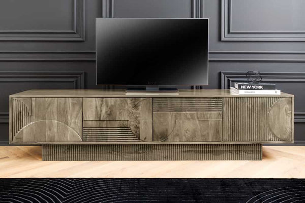 ART DECO Massives TV-Board 200cm braun Mangoholz Lowboard 3D-Front
