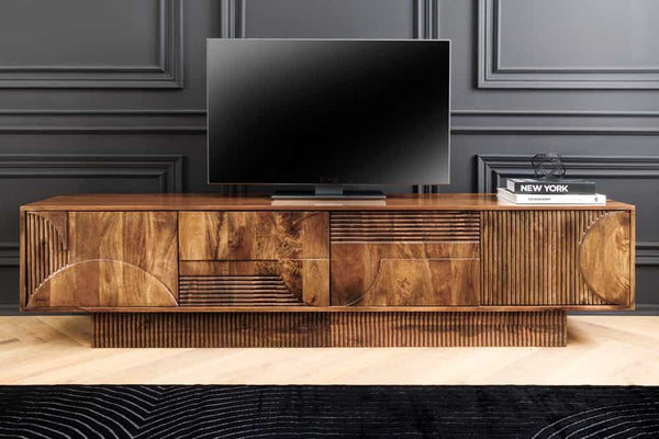 ART DECO Massives TV-Board 200cm braun Mangoholz Lowboard 3D-Front