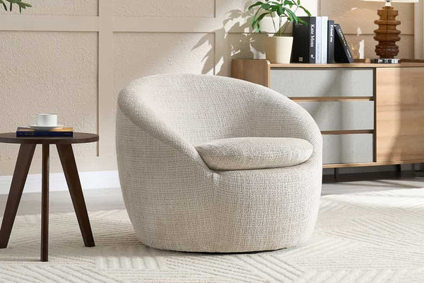 ALPINE Drehbarer Design Sessel  beige Strukturstoff 360° mit Armlehnen