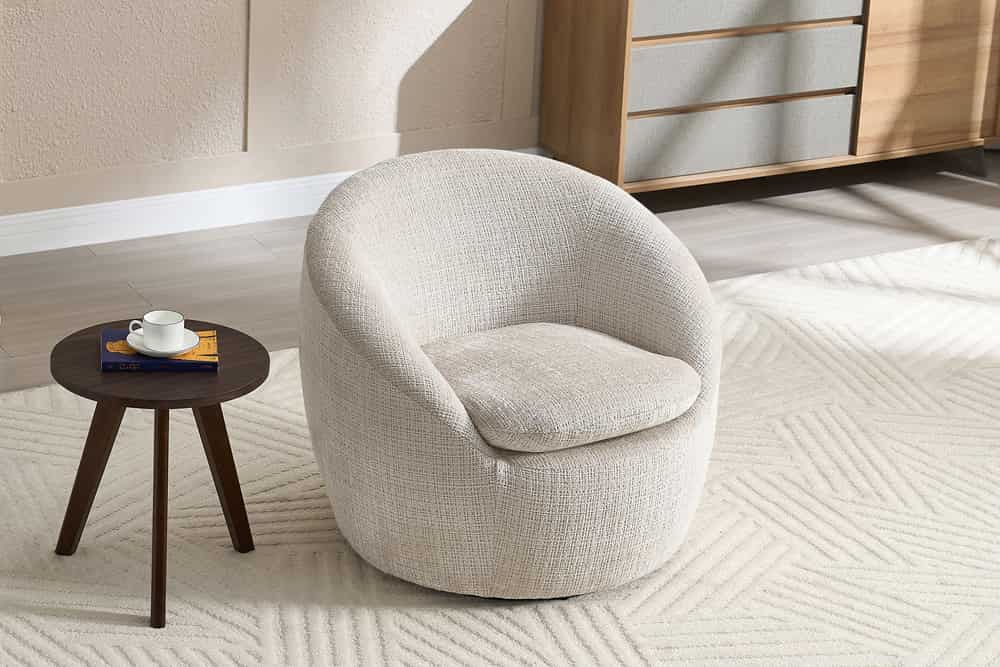 ALPINE Drehbarer Design Sessel  beige Strukturstoff 360° mit Armlehnen