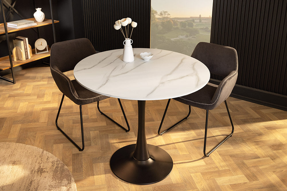 ARRONDI modern dining table 90cm white chrome round bistro table