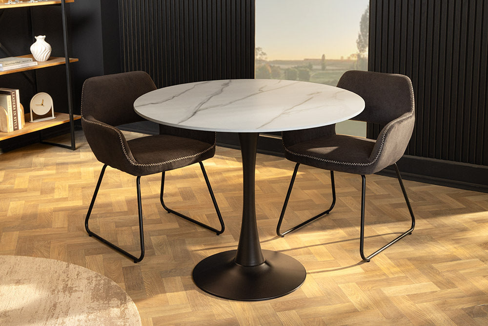 ARRONDI modern dining table 90cm white chrome round bistro table