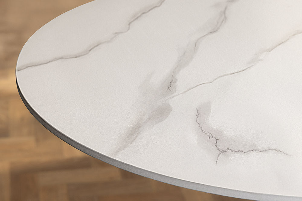 ARRONDI modern dining table 90cm white chrome round bistro table