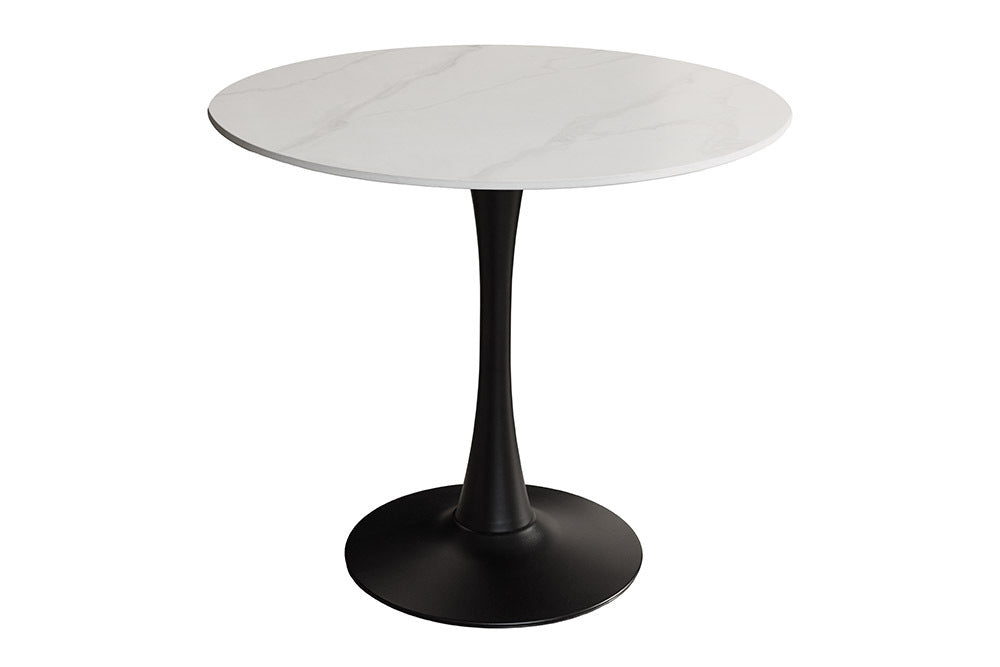 ARRONDI modern dining table 90cm white chrome round bistro table