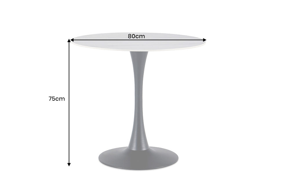 ARRONDI modern dining table 90cm white chrome round bistro table