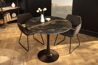 Runder Esstisch LYON 80cm schwarz gold sand Aurora Oro Keramik Bistrotisch Säulenfuß