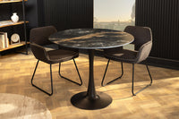 Runder Esstisch LYON 80cm schwarz gold sand Aurora Oro Keramik Bistrotisch Säulenfuß