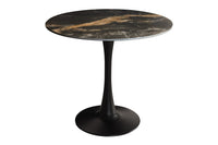 Runder Esstisch LYON 80cm schwarz gold sand Aurora Oro Keramik Bistrotisch Säulenfuß