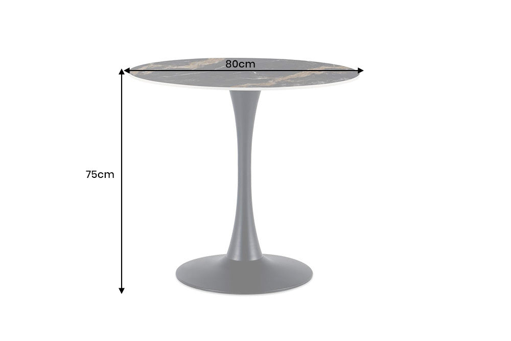 Runder Esstisch LYON 80cm schwarz gold sand Aurora Oro Keramik Bistrotisch Säulenfuß