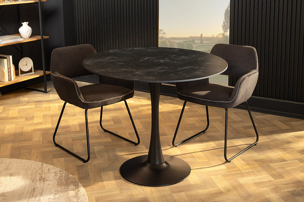 Runder Esstisch LYON 80cm anthrazit Marmor Keramik Bistrotisch schwarzer Säulenfuß