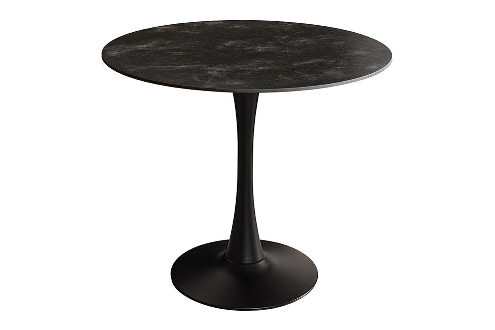 Runder Esstisch LYON 80cm anthrazit Marmor Keramik Bistrotisch schwarzer Säulenfuß