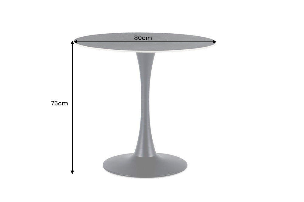Runder Esstisch LYON 80cm anthrazit Marmor Keramik Bistrotisch schwarzer Säulenfuß