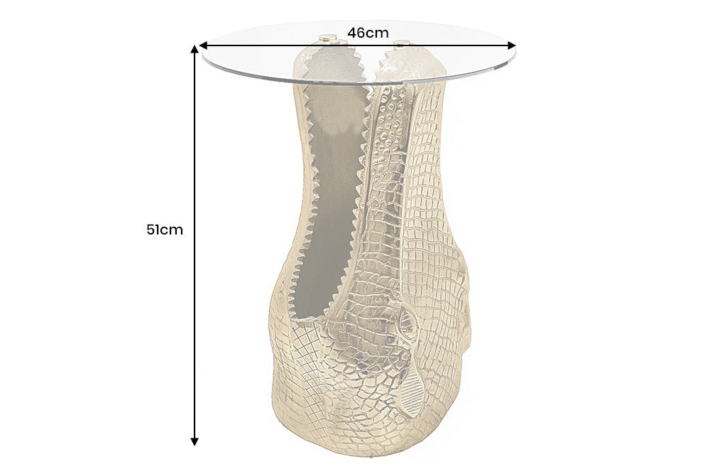 WILDLIFE CROCODILE Runder Couchtisch 50 cm Gold Glasplatte