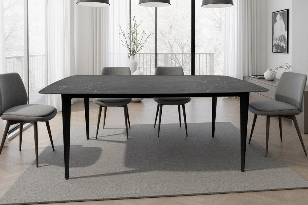 MILANO Moderner Esstisch 160cm anthrazit Keramik schwarze Metallbeine