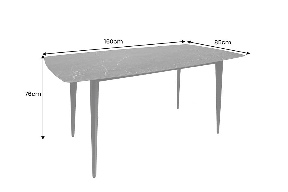 MILANO Moderner Esstisch 160cm anthrazit Keramik schwarze Metallbeine