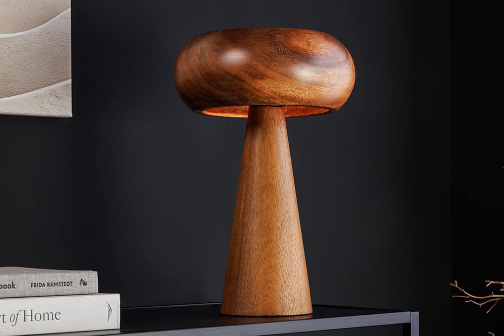 ALVA Runde Tischleuchte 24cm natur Akazienholz Eisen