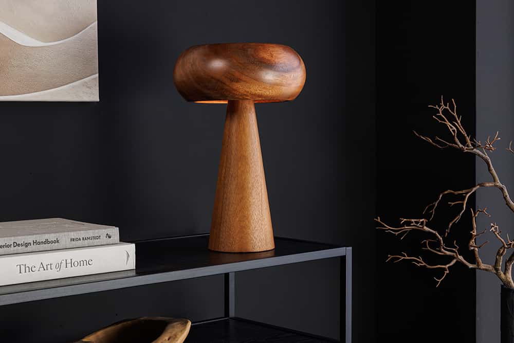 ALVA Runde Tischleuchte 24cm natur Akazienholz Eisen