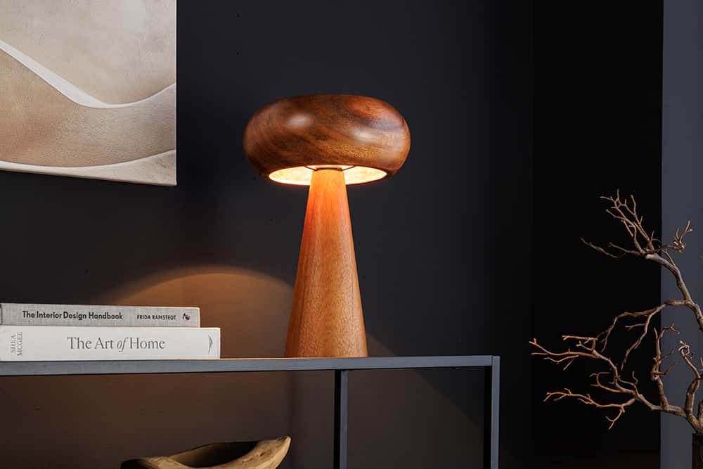 ALVA Runde Tischleuchte 24cm natur Akazienholz Eisen