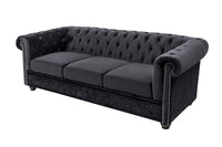 CHESTERFIELD Barock Sofa 205cm schwarz Samt Federkern Knopfheftung 3-Sitzer Couch