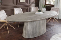 Ovaler Esstisch ART DECO 220cm smoke grau massives Mangoholz mit Säulenfuß