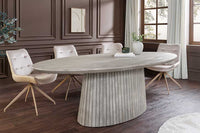 Ovaler Esstisch ART DECO 220cm smoke grau massives Mangoholz mit Säulenfuß