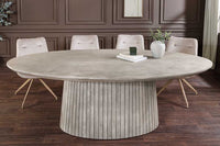 Ovaler Esstisch ART DECO 220cm smoke grau massives Mangoholz mit Säulenfuß