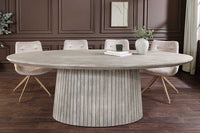 Ovaler Esstisch ART DECO 220cm smoke grau massives Mangoholz mit Säulenfuß