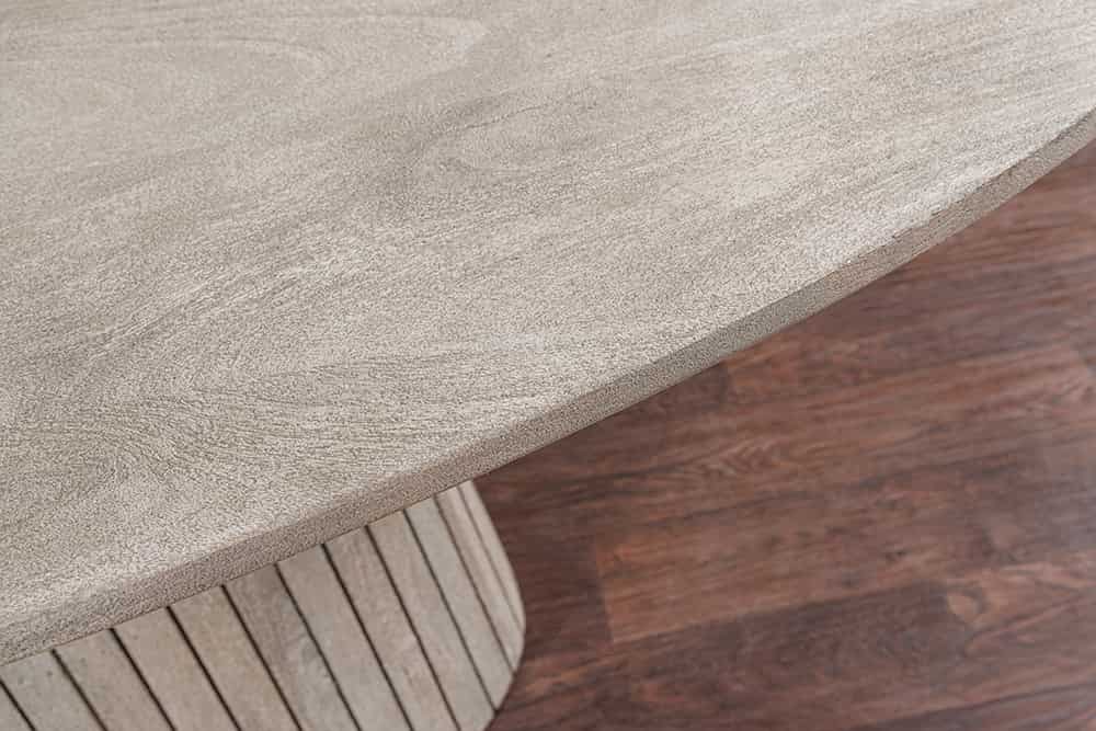 Ovaler Esstisch ART DECO 220cm smoke grau massives Mangoholz mit Säulenfuß