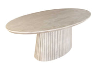 Ovaler Esstisch ART DECO 220cm smoke grau massives Mangoholz mit Säulenfuß