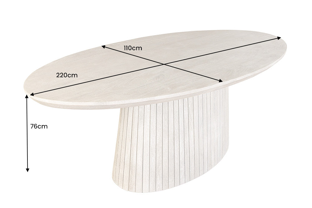 Ovaler Esstisch ART DECO 220cm smoke grau massives Mangoholz mit Säulenfuß