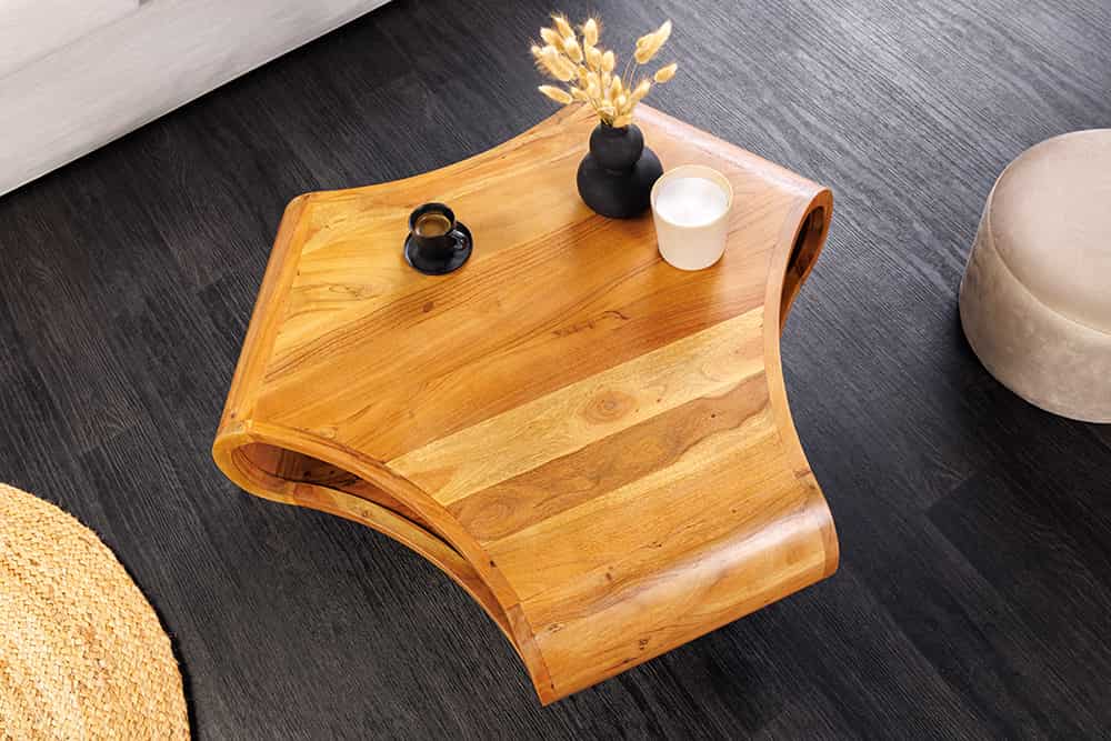 ORGANIC LIVING Retro Couchtisch braun Akazie Massivholz honey finish Stauraum