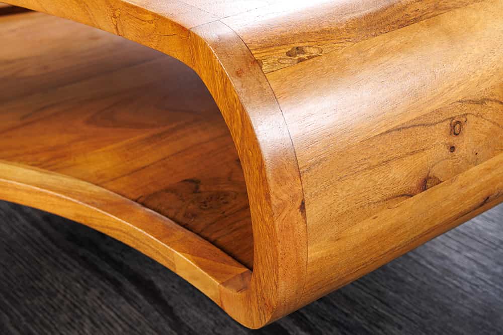 ORGANIC LIVING Retro Couchtisch braun Akazie Massivholz honey finish Stauraum