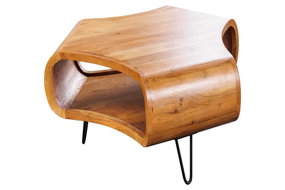 ORGANIC LIVING Retro Couchtisch braun Akazie Massivholz honey finish Stauraum