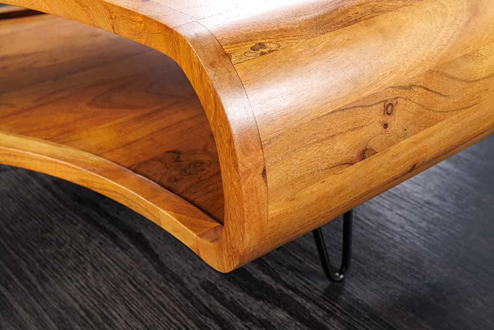 ORGANIC LIVING Retro Couchtisch braun Akazie Massivholz honey finish Stauraum