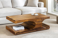 Massiver Couchtisch CUBUS 105cm braun Sheeshamholz stone finish mit Stauraum