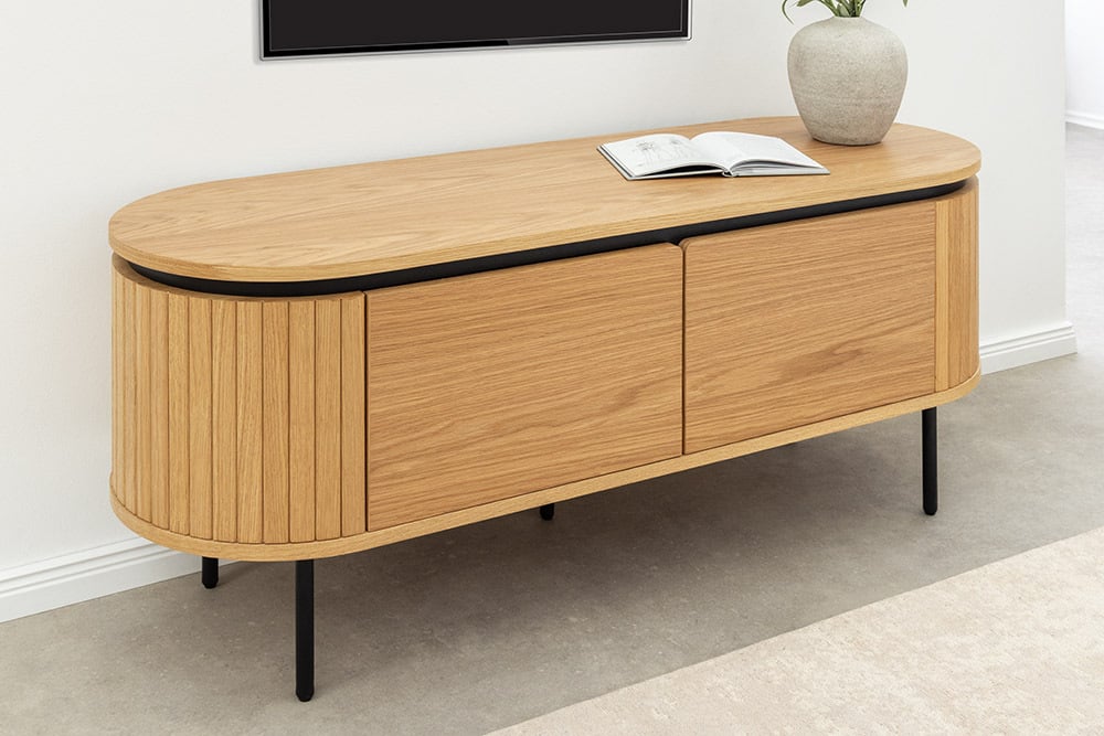 ATELIER Modernes TV-Board 120cm natur Eiche schwarz Metall Lowboard