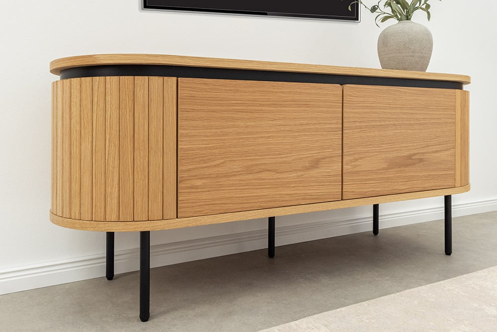 ATELIER Modernes TV-Board 120cm natur Eiche schwarz Metall Lowboard