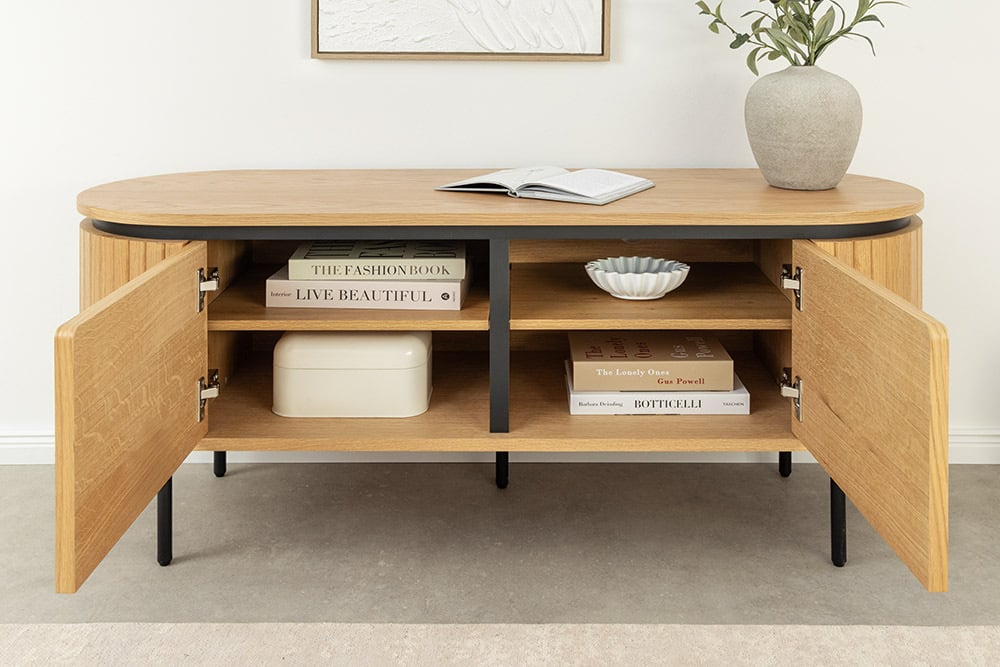 ATELIER Modernes TV-Board 120cm natur Eiche schwarz Metall Lowboard