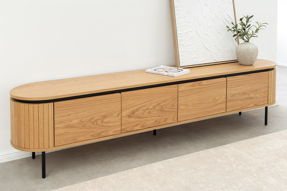 ATELIER Modernes TV-Board  200cm natur Eiche schwarz Metall Lowboard