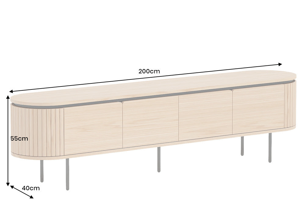 ATELIER Modernes TV-Board  200cm natur Eiche schwarz Metall Lowboard