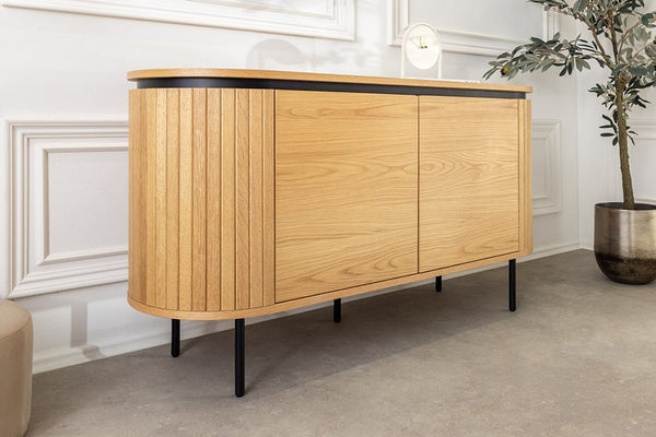 ATELIER Modernes Sideboard  120cm natur Eiche schwarz Metall vier Fächer