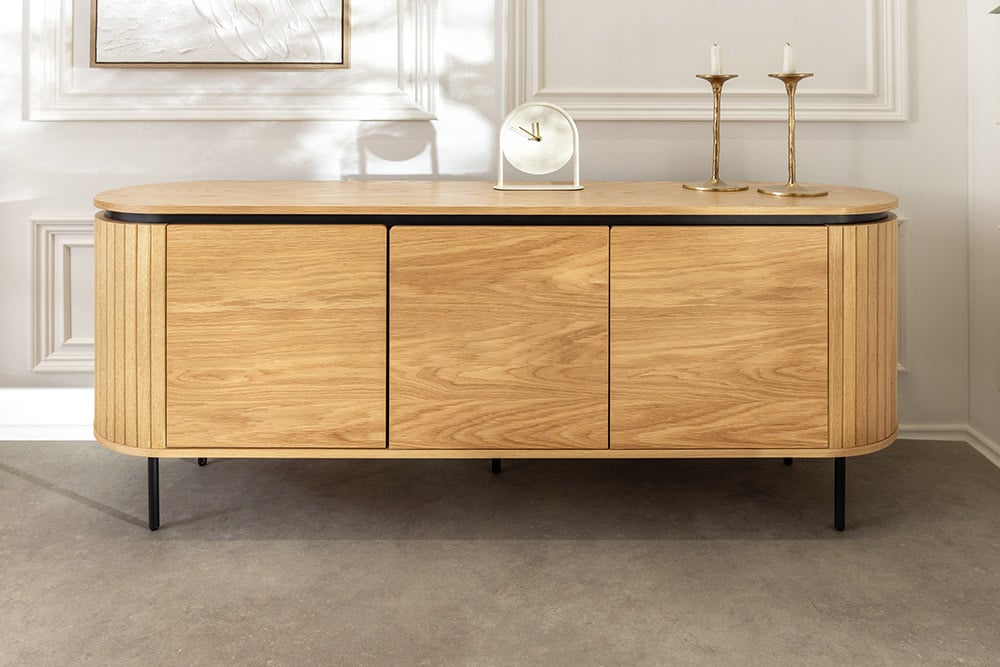 ATELIER Modernes Sideboard  160cm natur Eiche schwarz Metall vier Fächer