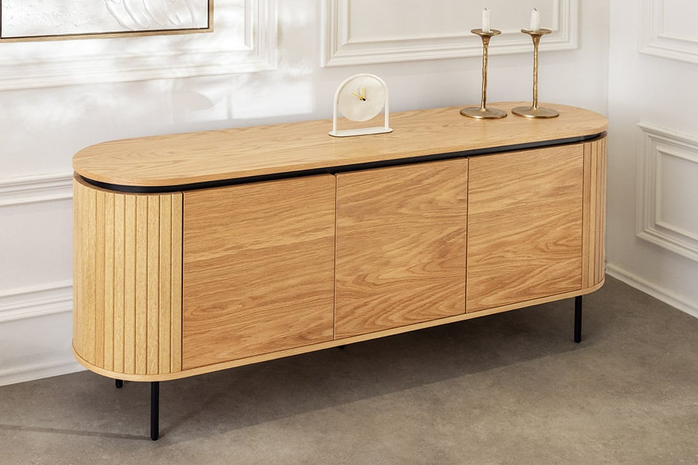 ATELIER Modernes Sideboard  160cm natur Eiche schwarz Metall vier Fächer