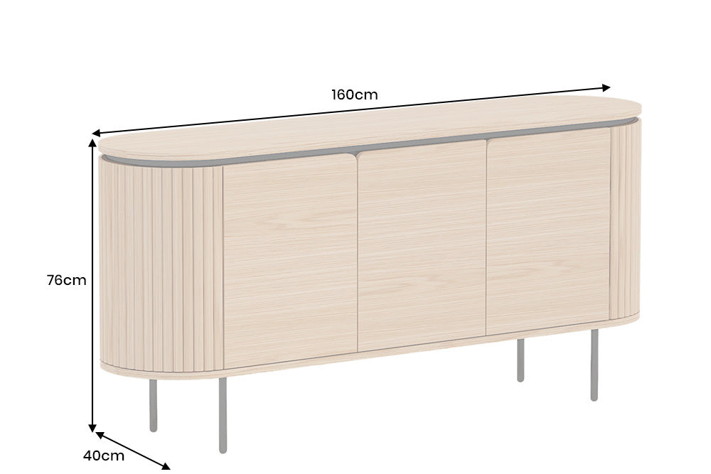 ATELIER Modernes Sideboard  160cm natur Eiche schwarz Metall vier Fächer