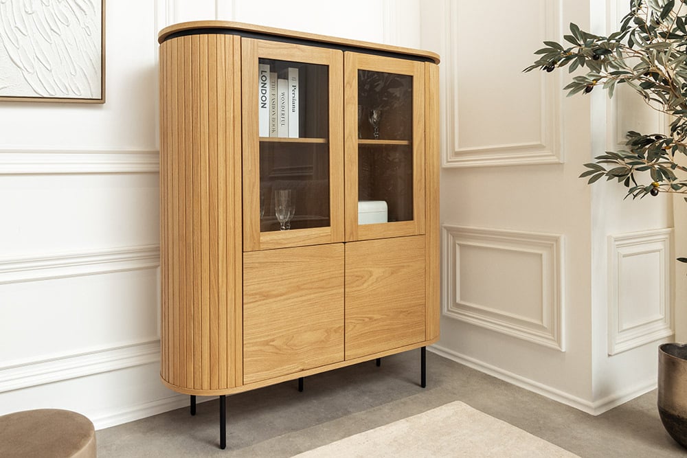 AMAZONAS Solid highboard 140cm acacia metal display cabinet tree edge