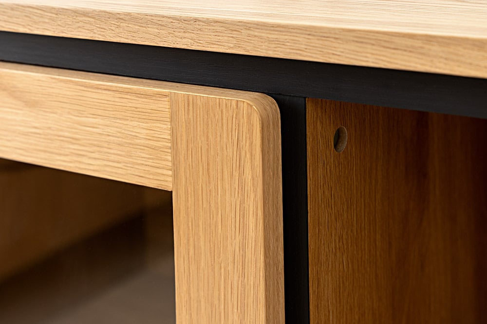 AMAZONAS Solid highboard 140cm acacia metal display cabinet tree edge